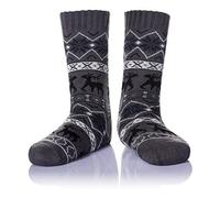 Men's Fleece Lined Cozy Extra Thick Slipper Socks Winter Non-Slip Fuzzy Home Socks Christmas Gift Stockings (Grey)