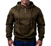 Mens Fleece Lined Hoodie with 1/4 Zip, Warm Thermal Pullover with Adjustable Hood & Multi Pockets, Winter Workwear & Casual Sweatshirt for Men, Combat Tactical Jumper Outdoor
