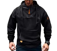 Mens Fleece Lined Hoodie with 1/4 Zip, Warm Thermal Pullover with Adjustable Hood & Multi Pockets, Winter Workwear & Casual Sweatshirt for Men, Combat Tactical Jumper Outdoor