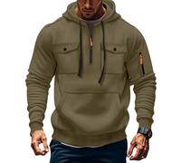 Mens Fleece Lined Hoodie with 1/4 Zip, Warm Thermal Pullover with Adjustable Hood & Multi Pockets, Winter Workwear & Casual Sweatshirt for Men, Combat Tactical Jumper Outdoor