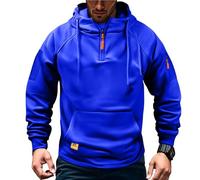 Mens Fleece Lined Hoodie with 1/4 Zip, Warm Thermal Pullover with Adjustable Hood & Multi Pockets, Winter Workwear & Casual Sweatshirt for Men, Combat Tactical Jumper Outdoor