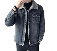 Men's Fleece Lined Jean Jacket Winter Warm Thickened Coat Retro Loose Workwear Outerwear Size L-4XL(Gray 4XL)