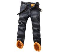Mens Fleece Lined Jeans Denim Thermal Trousers for Men UK Autumn Winter Work Fleece Lining Pants with Pockets Male Teddy Relaxed Workwear for Hiking Camping Climbing
