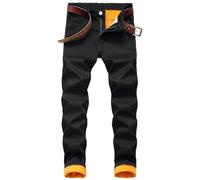 Men's Fleece Lined Jeans Jean Pants Cold Weather Warm Thick Pants with Pockets Mens Stretch Thermal Snow Jeans with Fleece Lining Thicken Denim Workwear for Hiking Camping Climbing Black 34