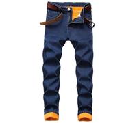 Men's Fleece Lined Jeans Jean Pants Winter Sherpa Thick Trousers with Pockets Mens Regular Fit Thermal Autumn Jeans with Fleece Lining Thicken Denim Workwear for Hiking Camping Dark Blue 30