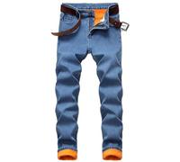 Men's Fleece Lined Jeans Jean Trousers Winter Sherpa Thick Pants with Pockets Mens Regular Fit Thermal Autumn Jeans with Fleece Lining Thicken Jean Workwear for Activities Blue 38