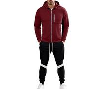 Men's Fleece Lined Jogging Suit Sweatshirts with Hood and Sweatpants Plain Loose Leisure Suit Teddy Fleece Leisure Suit Winter Autumn Oufits, O Red, XL