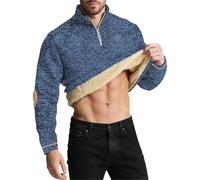 Mens Fleece Lined Jumpers Half Zip Thermal Jumper Heavyweight Crewneck Long Sleeve Winter Warm Pullover Sweatshirt Pockets, Navy, XL