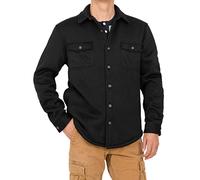 Men's Fleece Lined Shirt Jackets Heavyweight Sherpa Button Up Waffle Termal Shirts with Pockets, Black, XL