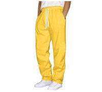 Mens Fleece Lined Sweatpants Solid Colours Casual Running Trousers Tracksuit Jogging Bottoms Simple Stylish Straight Leg Sweatpants Thermal Comfortable Drawstring Trousers Gym Workout (a-Yellow, M)