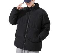 Men's Fleece-Lined Thermal Puffer Jacket Full Zip Stand Collar Winter Down Coats Windproof Thicken Padded Jacket (Black,7XL)