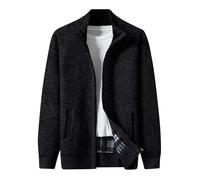 Mens Fleece Lined Thickened Warm Cardigan Sweater Autumn Winter Coat Stand Collar Full Zip Soft Knit Casual Wind-Resistant Durable Jackets for Men Leisure Outerwear Office Daily Wear