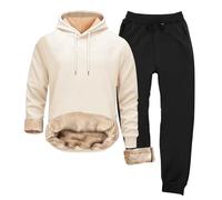 Mens Fleece Lined Tracksuit Men Winter Track Suit Sherpa Lined Tracksuits Thermal Warm Sweatsuit Hooded Jumper & Elasticated Waist Jogging Bottoms Casual Sportswear Activewear Tracksuits Set
