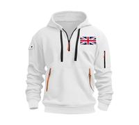 Men's Fleece-Lined UK England Flag Zipper Hooded Hoodie Hood Sweatshirts Sweater - Thick Winter Pullover with Pocket & Drawstring, Printed Casual Loose Fit (M-XXXL) White