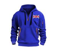 Men's Fleece-Lined UK England Flag Zipper Hooded Hoodie Hood Sweatshirts Sweater - Thick Winter Pullover with Pocket & Drawstring, Printed Casual Loose Fit (M-XXXL) Blue