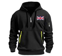 Men's Fleece-Lined UK England Flag Zipper Hooded Hoodie Hood Sweatshirts Sweater - Thick Winter Pullover with Pocket & Drawstring, Printed Casual Loose Fit (M-XXXL) Black