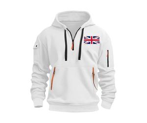 Men's Fleece-Lined UK England Flag Zipper Hooded Hoodie White