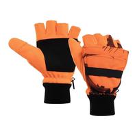 Mens Fleece Mitten Gloves Thermal Convertible Mitten w/Flip Thumb Cold Weather Gloves for Hunting Hiking Outdoors, Camo-orange, Large