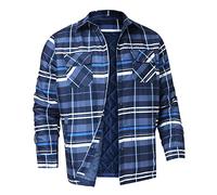 Mens Fleece Padded Lumberjack Shirt Jacket, Mens Checked Shirts Long Sleeve Regular Fit Plaid Shirt With Pockets Long Sleeve Checked Cotton Shirt Button Down Men Autumn And Winter Plaid Jacket