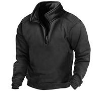 Mens Fleece Pullover Jacket Tactical Combat Sweatshirt Warm Outdoor Military Athletic Sportswear Jumper Tops Casual Plain Cardigan Windproof Sweaters Zipper Sweatshirt No Hood Workwear Black