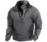 Mens Fleece Pullover Jacket Tactical Combat Sweatshirt Warm Outdoor Military Athletic Sportswear Jumper Tops Casual Plain Cardigan Windproof Sweaters Zipper Sweatshirt No Hood Workwear Grey