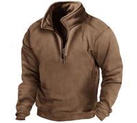 Mens Fleece Pullover Jacket Tactical Combat Sweatshirt Warm Outdoor Military Athletic Sportswear Jumper Tops Casual Plain Cardigan Windproof Sweaters Zipper Sweatshirt No Hood Workwear Khaki