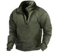 Mens Fleece Pullover Warm Half Zip, Winter Warm Stand Collar Coat Solid Color Long Sleeve Sweatshirts Outdoor Combat Pullover Tops Polo Neck Outerwear Fleece Jackets Half Zip for Men