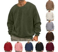 Mens Fleece Pullovers Long Sleeve Sweatshirts Crew Neck Jumper Plush Sweater Plain Casual Sweatshirt Soft Classic Jumpers Thermal Winter Warm Pullovers Solid Color Tops Soft Touch Loungewear Wine