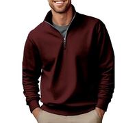 Mens Fleece Sweatshirt Half Zip Sweatshirt Casual Plain Cardigan Pullover Sportswear Jumper Stand Collar Winter Thick Warm Sweatshirt Top Long Sleeve Jacket Casual Wear Aesthetic Y2K Tops Wine