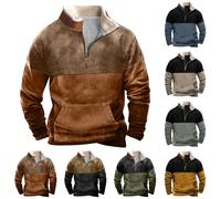 Mens Fleece Sweatshirt UK Sale Clearance Patchwork Jumper Men's 1/4 Zip Pullover Stand Collar Sweater Long Sleeve Blouse Casual Loose Sweatshirts Winter Warm Jumpers Outdoor Hiking Sweaters