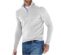 Mens Fleece Tops Half Zip Sweatshirt Lightweight 1/2 Zip Microfleece Pullover Stand Collar Long Sleeve Tops Solid Color Warm Soft Sweater for Autumn Winter, Travelling, Walking M-4XL White
