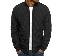 Mens Flight Bomber Quilted Jacket Lightweight Full Zip Puffer for Men Jackets Casual Cotton Field Windbreaker Coat, Black, XXL