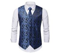Mens Flora Herringbone Western Vest Slim Fit Single Breasted V-Neck Tuxedo Vest for Prom,Dinner,Party (Blue,3XL)