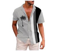 Mens Floral Hawaiian Shirt Short Sleeve Casual Button Down Aloha Beach Shirts Mens Henley Long Sleeved t-Shirts Mens Sweaters Polo Neck Mens Tank top Pattern (Grey, XXL)