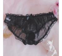 Men's Floral Lace Bikini Briefs with Sheer Mesh, Transparent Lingerie Style Underwear Featuring Soft Lace Pouch Knickers for Comfort and Sexy Appeal, See(Black)