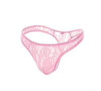 Mens Floral Lace Briefs See Through Thong Underwear for Spring and Summer Nights (XL Pink)
