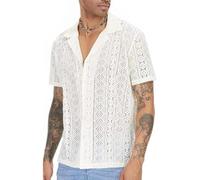 Mens Floral Lace Shirt, Short Sleeve Hollow Out Sheer See Through T-shirt, Cuban Collar Button Down Lounge Wear Beach Shirts, Quick Dry Solid Casual Tank Top for Workout Gym Party Club Rave Disco