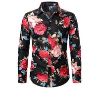 Mens Floral Printed Shirt Long Sleeve Fancy Rose Flower Print Casual Button Down Shirts for Men Floral Printed Long Sleeve Button Down Casual Fancy Floral Shirts Men's Rose Print Long Sleeve Shirt