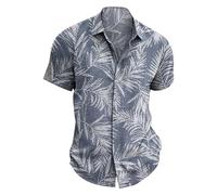 Mens Floral Shirt Regular Fit Hawaiian Shirts Short Sleeve Button Down Beach Shirts Graphic Print Summer Casual Shirt Lightweight Cool Breathable Tropical Holiday Hawaiian Clothing Grey