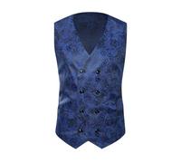 Mens FLoral Wedding Vest Classic Mens Suit Vest Printed Blue/Red Dance Party Dress Sleeveless, blue, M