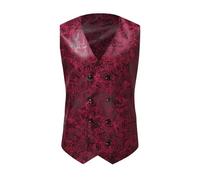 Mens FLoral Wedding Vest Classic Mens Suit Vest Printed Blue/Red Dance Party Dress Sleeveless, red, XXL