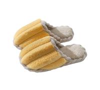 Men's Fluffy Felt Slippers with Felt Sole House Slippers Lightweight Winter Slippers Warm Lined Plush Slippers Closed Slim Cuddly Slippers Fluffy Cotton Shoes, yellow, 4 UK