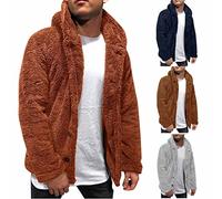Mens Fluffy Jackets Mens Teddy Fleece Jacket Plush Plain Jackets Warm Soft Jacket Button Up Fuzzy Outwear Thick Fall Coats Casual Comfy Coats For Outdoor Winter Thermal Outwear