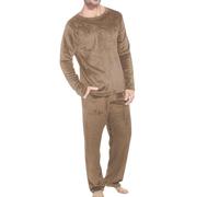 Men's Fluffy Pyjamas Sets Fleece Tops Lounge Pants Loose Plush Furry Sleepwear 2 Piece Pjs Set Winter Warm Flannel Loungewear Teddy Cosy Nightwear Sherpa Thicken Pj Sets Brown