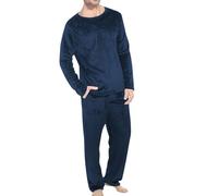 Men's Fluffy Pyjamas Sets Fleece Tops Lounge Pants Loose Plush Furry Sleepwear 2 Piece Pjs Set Winter Warm Flannel Loungewear Teddy Cosy Nightwear Sherpa Thicken Pj Sets Blue