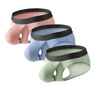 Men's Fly Pouch Boxers Briefs Breathable Ball Bulge Separated Trunks Underwear Sexy Front Open Thongs Panties (Colorful 5-3pc,XXL)