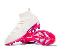 Mens Football Shoes Spike High Top Football Boots Youth Outdoor Turf Trainers Cleats Soccer Shoes Cleats Boys Professional Athletic Sneaker (Pink-1-T, 4UK)