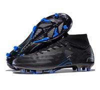 Mens Football Shoes Spike High Top Football Boots Youth Outdoor Turf Trainers Cleats Soccer Shoes Cleats Boys Professional Athletic Sneaker (Black-3-T, 9UK)