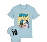 Mens Football T-Shirt Front & Back Print, Diego Maradona Argentina Hand of God Name & Number Comic Style Controversy Mexico 86, Made from Organic Cotton