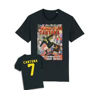 Mens Football T-Shirt Front & Back Print, Eric Cantona Kung Fu Kick Name & Number Comic Style Controversy, Made from Organic Cotton